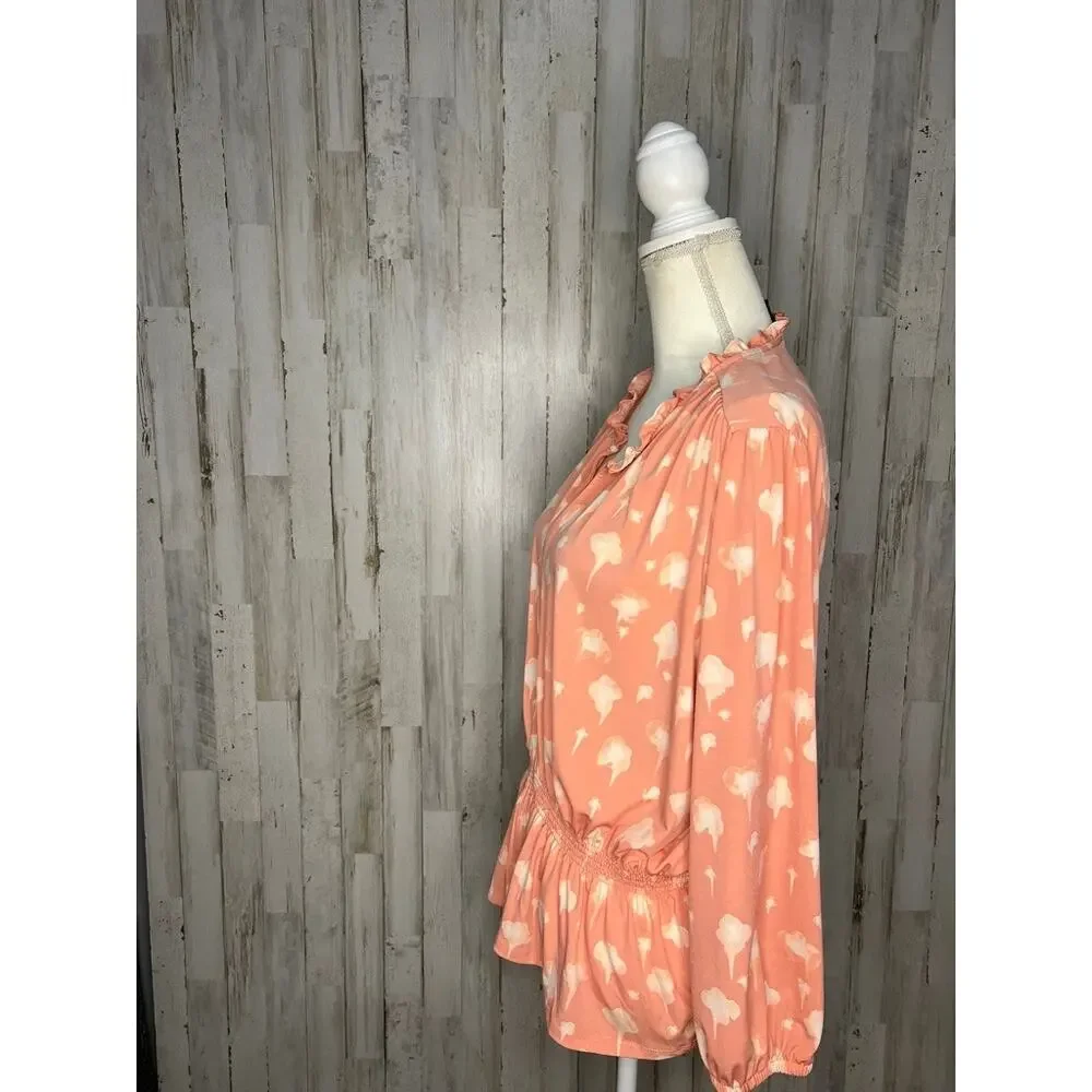 Simply‎ Vera Vera Wang Women's XL Pink Floral Ruffle Blouse Top